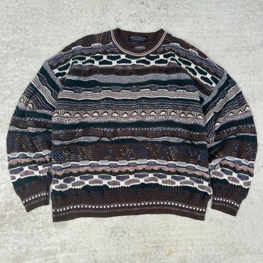 Brandini 3D Knit Sweater XL Brown Multicolor Vintage 90s Oversized Streetwear